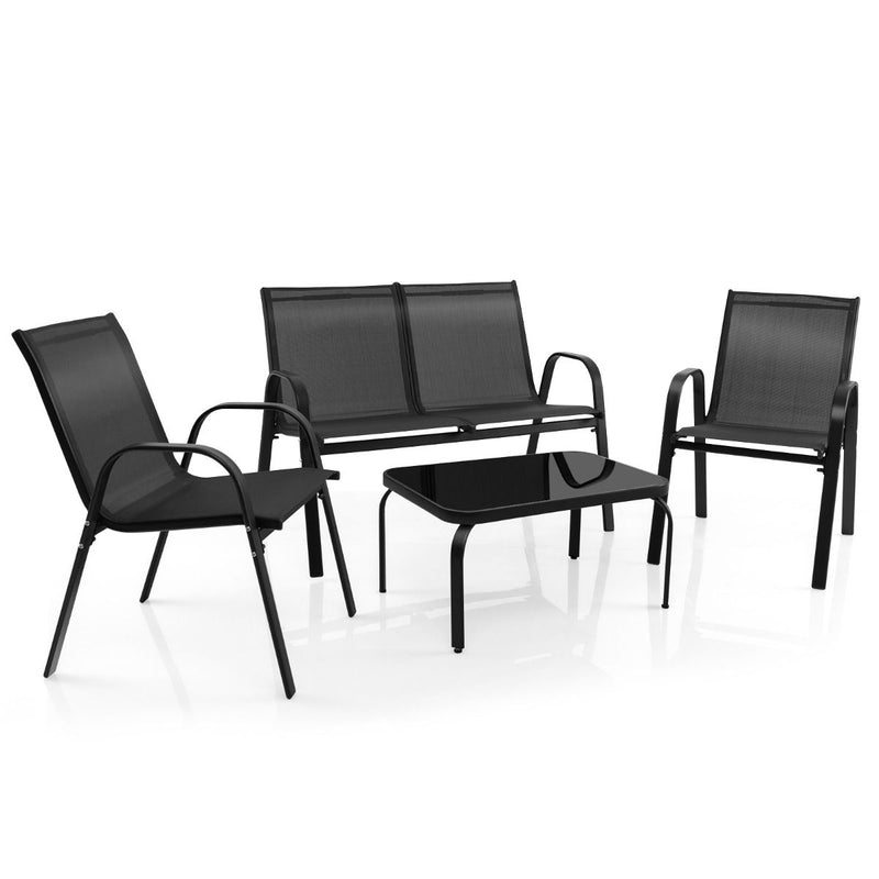 Coast 4-Piece Garden Furniture Set Black - Balcony Set with Bench, 2 Chairs and Table - 112 x 62 x 83 cm