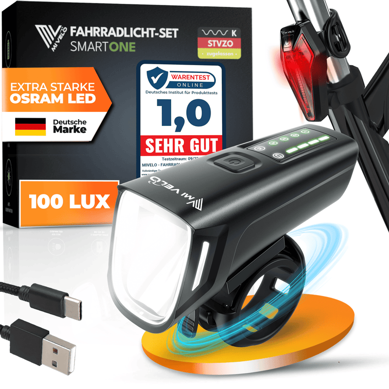 Kit d'éclairage vélo Mivelo LED "SMART ONE" rechargeable par USB