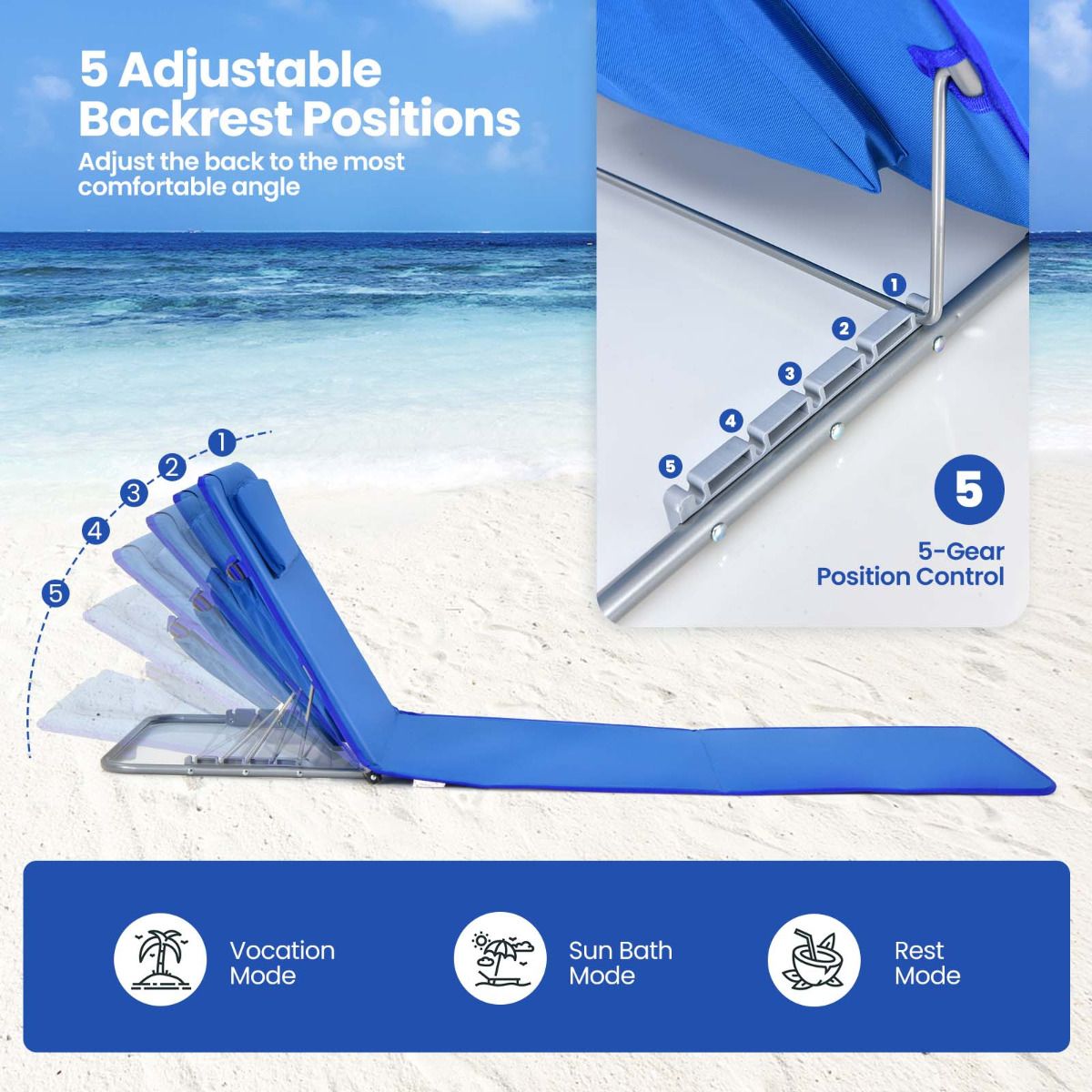 Tapis de plage et table d'appoint Coast - Lot de 3 - Bleu - Pliable