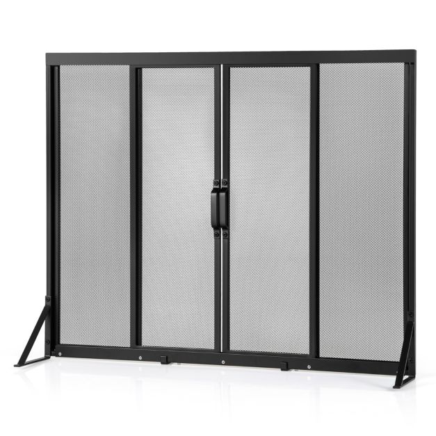 Coast Fire Protection Freestanding Black 96 x 79 cm avec portes coulissantes et cadre de support triangulaire