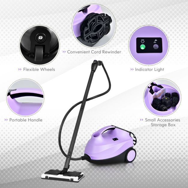 Nettoyeur vapeur puissant - 2000W - Pression de 4 bars - Réservoir d'eau de 1,5L - Jusqu'à 108°C - 45 minutes de vapeur - 19 accessoires inclus