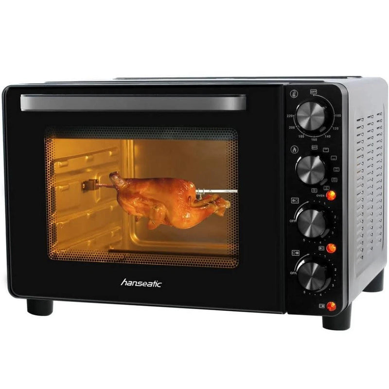 Hanseatic - Four multiple avec 2 plaques vitrocéramiques - 28 litres et 3100 watts - avec fonction de chauffage et de gril par le haut et par le bas - four compact - métal noir et verre