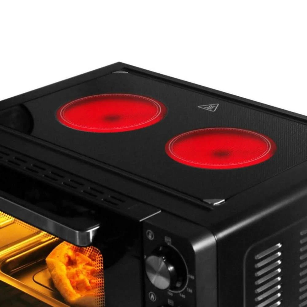 Hanseatic - Four multiple avec 2 plaques vitrocéramiques - 28 litres et 3100 watts - avec fonction de chauffage et de gril par le haut et par le bas - four compact - métal noir et verre