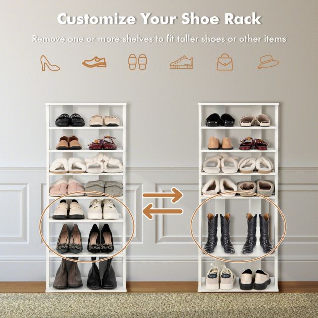 Porte-chaussures élégant à 7 niveaux - double rangée - compact et peu encombrant - 47 x 25,5 x 110 cm - blanc