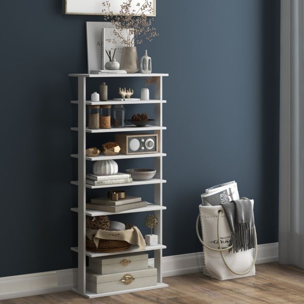 Porte-chaussures élégant à 7 niveaux - double rangée - compact et peu encombrant - 47 x 25,5 x 110 cm - blanc