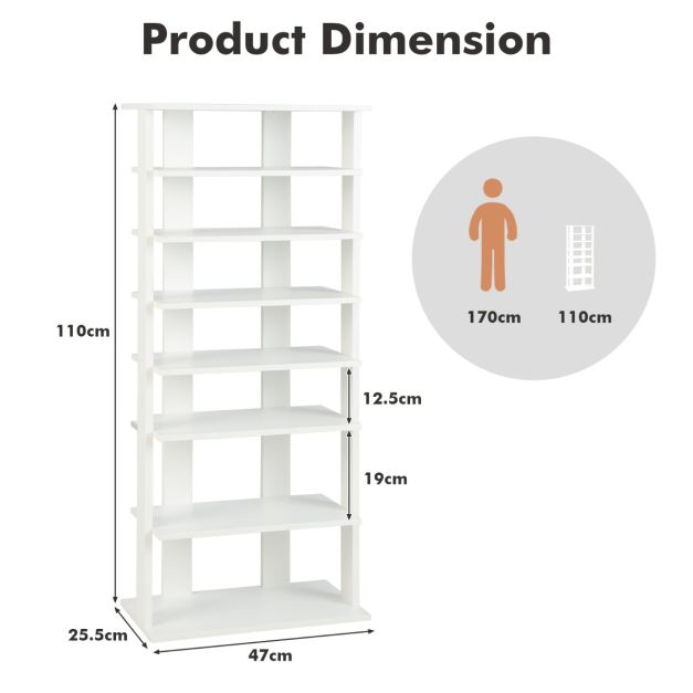 Porte-chaussures élégant à 7 niveaux - double rangée - compact et peu encombrant - 47 x 25,5 x 110 cm - blanc
