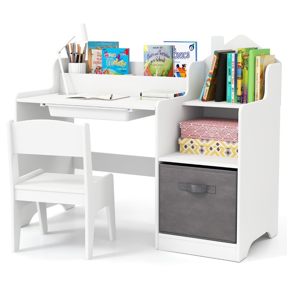 Coast Bureau pour enfants avec chaise et compartiments de rangement - Blanc - 94 x 40 x 76,5 cm