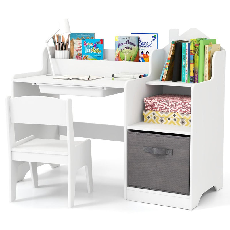 Coast Bureau pour enfants avec chaise et compartiments de rangement - Blanc - 94 x 40 x 76,5 cm