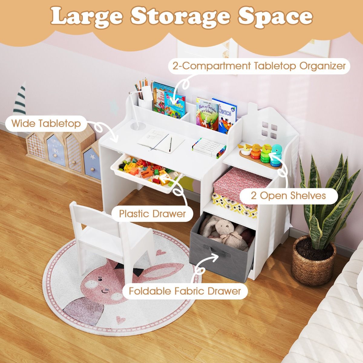 Coast Bureau pour enfants avec chaise et compartiments de rangement - Blanc - 94 x 40 x 76,5 cm