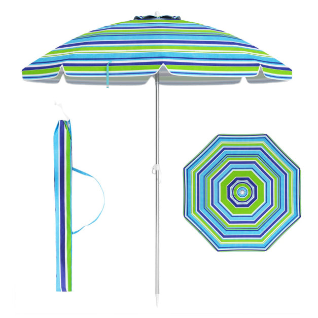 Costway Parasol de plage - inclinable et sac de transport inclus - 178 x 178 x 206 cm - bleu/vert