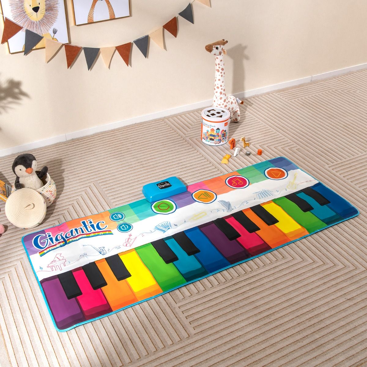 Tapis de danse pour enfants Coast avec 24 touches de piano et 8 sons d'instruments - Tapis de jeu musical 181 x 73 cm - coloré