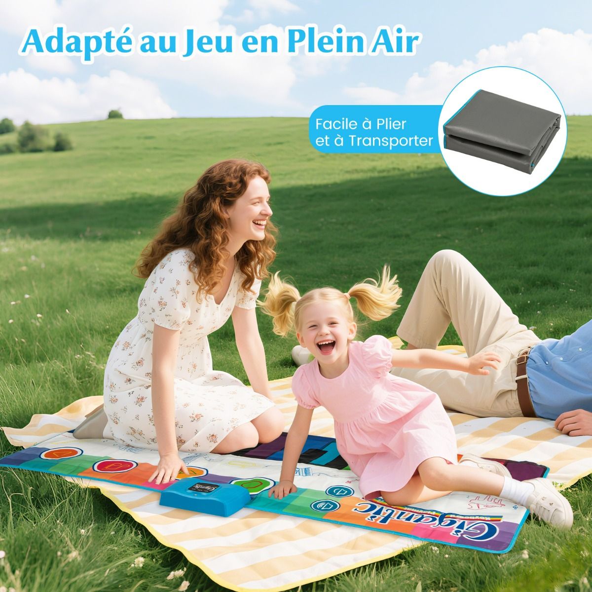 Tapis de danse pour enfants Coast avec 24 touches de piano et 8 sons d'instruments - Tapis de jeu musical 181 x 73 cm - coloré