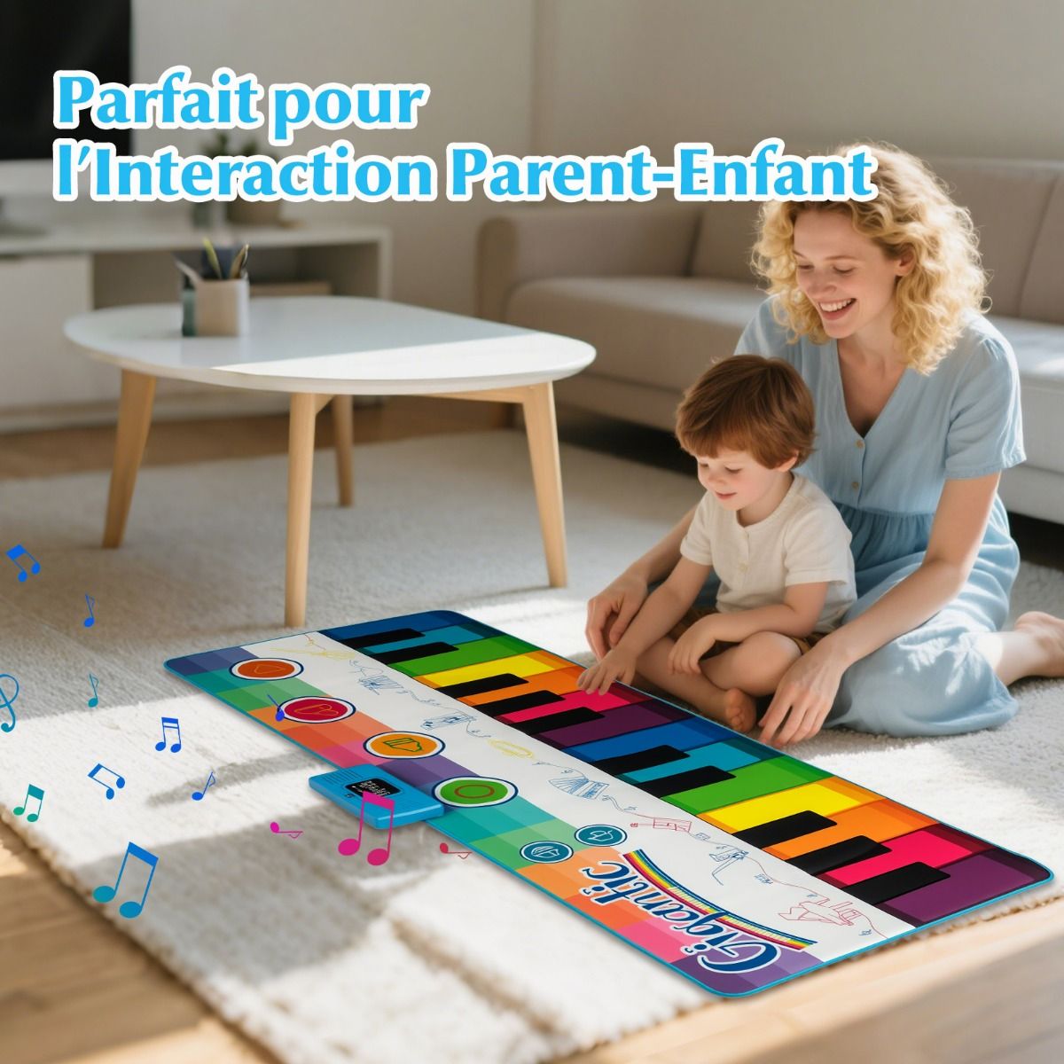 Tapis de danse pour enfants Coast avec 24 touches de piano et 8 sons d'instruments - Tapis de jeu musical 181 x 73 cm - coloré