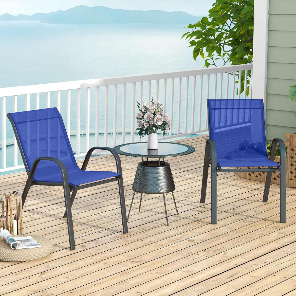 Coast Set de 2 chaises de terrasse empilables avec accoudoirs - 56 x 70 x 84 cm - Bleu marine