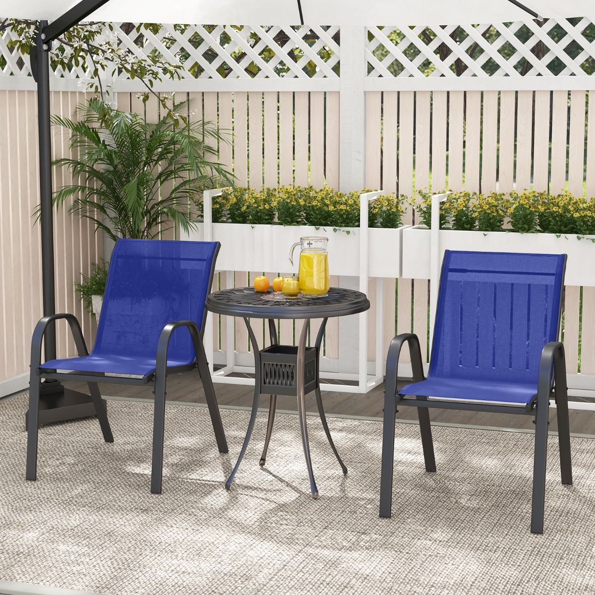 Coast Set de 2 chaises de terrasse empilables avec accoudoirs - 56 x 70 x 84 cm - Bleu marine