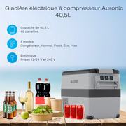 Glacière électrique à compresseur Auronic - Glacière - 40,5 L - 12 V et 240 V - Gris
