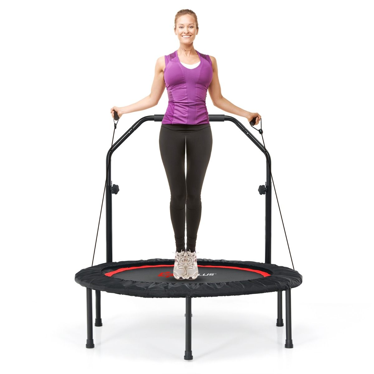 Coast Fitness Trampoline Ø101 cm Rouge - Mini trampoline pliable avec poignée réglable et 2 sangles de résistance - Capacité de charge maximale de 150 kg