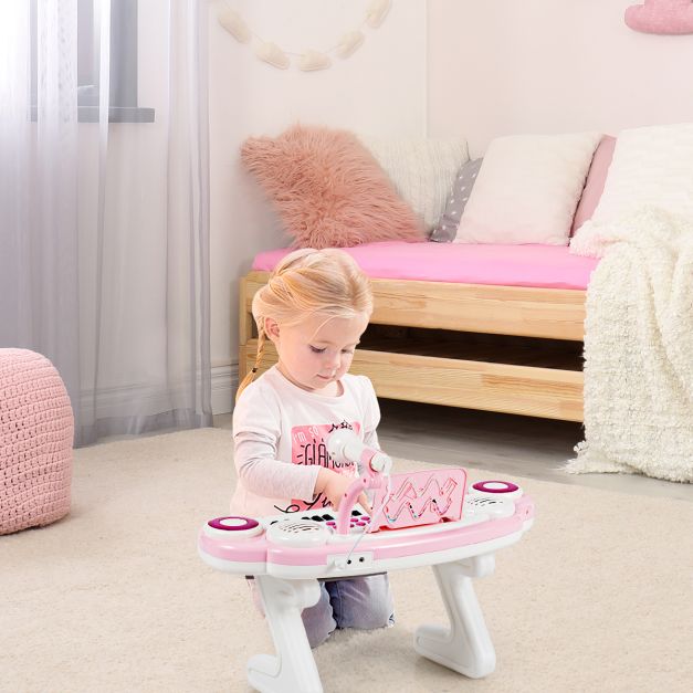 Clavier électrique à 37 touches pour enfants - Piano jouet avec microphone, lumière rythmique et pieds amovibles - Rose