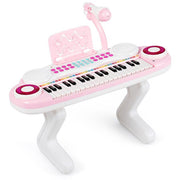 Clavier électrique à 37 touches pour enfants - Piano jouet avec microphone, lumière rythmique et pieds amovibles - Rose