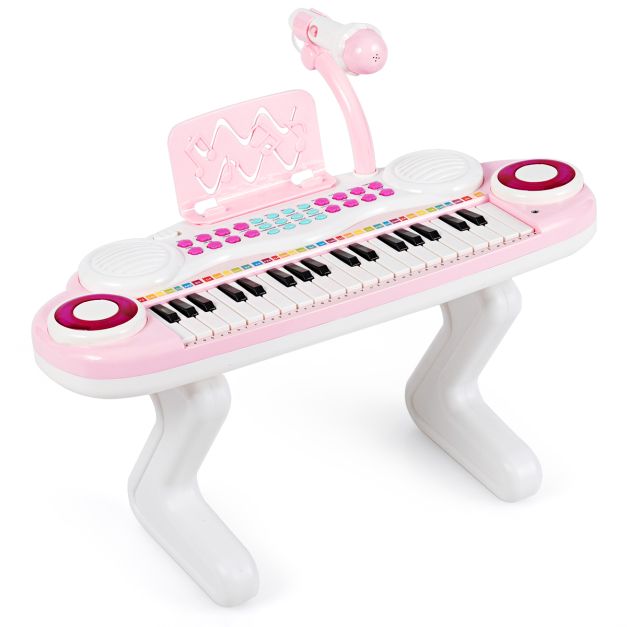Clavier électrique à 37 touches pour enfants - Piano jouet avec microphone, lumière rythmique et pieds amovibles - Rose