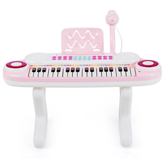 Clavier électrique à 37 touches pour enfants - Piano jouet avec microphone, lumière rythmique et pieds amovibles - Rose