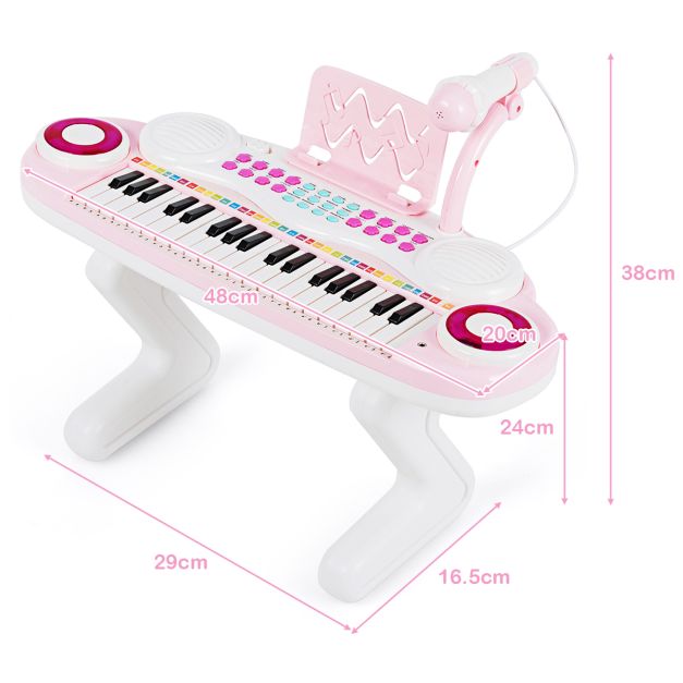 Clavier électrique à 37 touches pour enfants - Piano jouet avec microphone, lumière rythmique et pieds amovibles - Rose