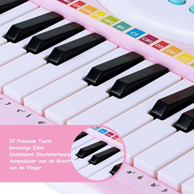 Clavier électrique à 37 touches pour enfants - Piano jouet avec microphone, lumière rythmique et pieds amovibles - Rose