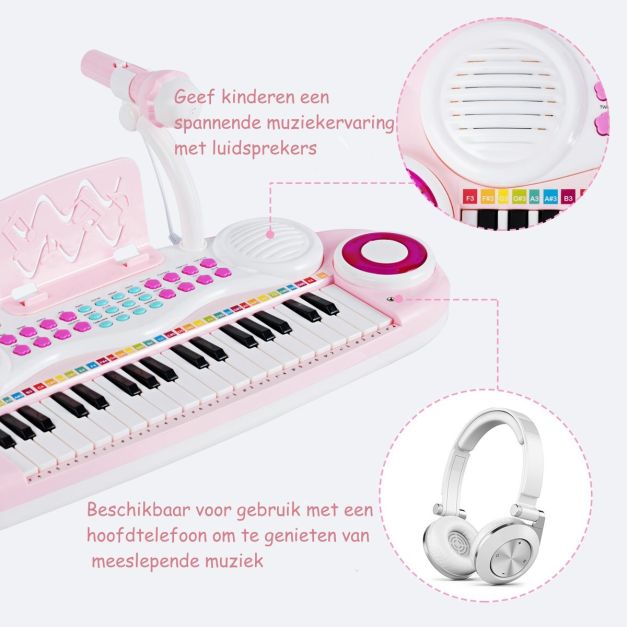 Clavier électrique à 37 touches pour enfants - Piano jouet avec microphone, lumière rythmique et pieds amovibles - Rose