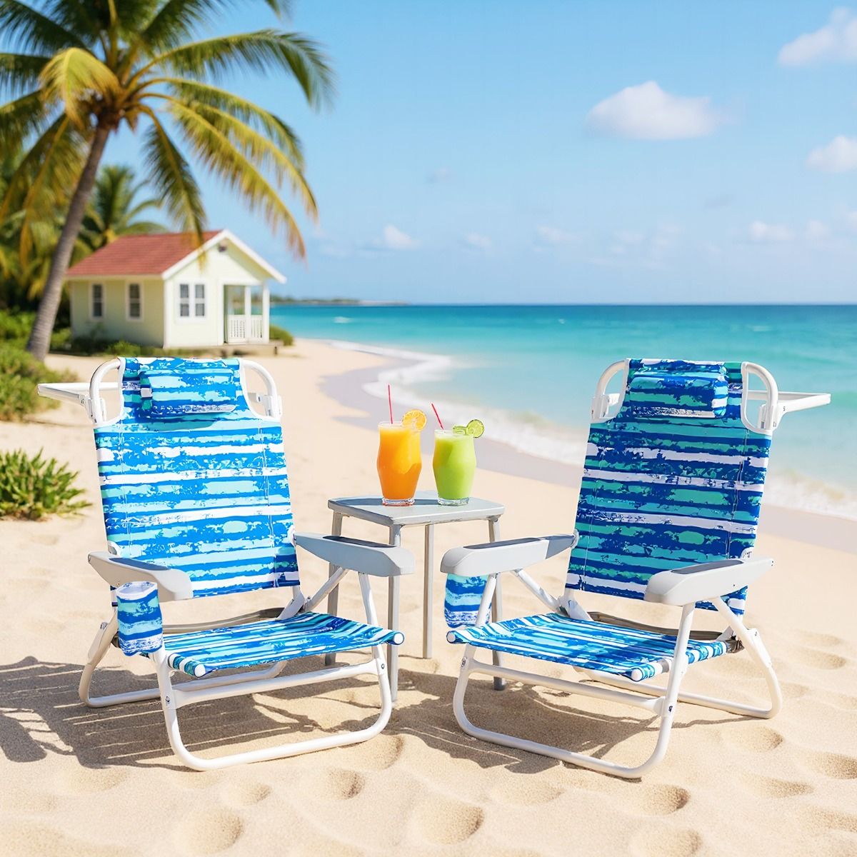 Chaises de plage pliables Coast 2-Piece Set - Légères - Chaises de camping - Réglables - Bleu - 62 x 54 x 80 cm